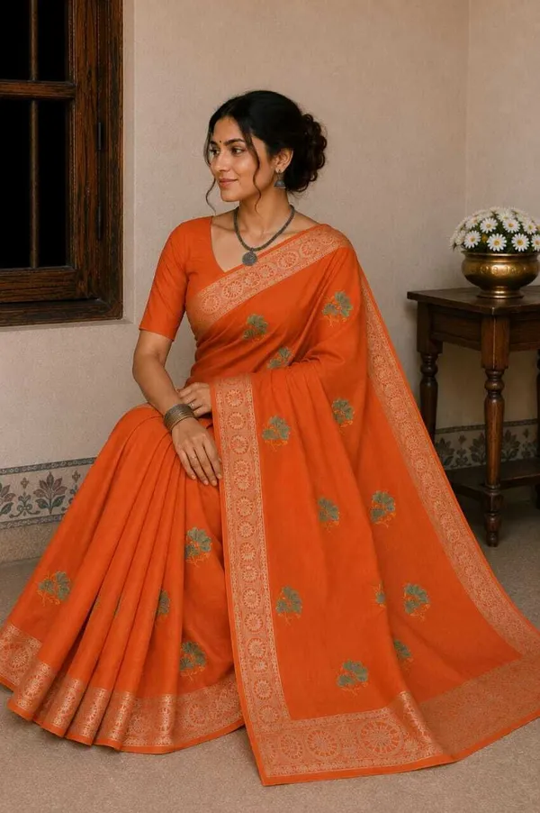 Raamiva_Embroidered,_Woven_Daily_Wear_Pure_Cotton_Saree_(Orange)