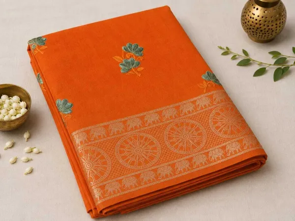 Raamiva_Embroidered,_Woven_Daily_Wear_Pure_Cotton_Saree_(Orange)