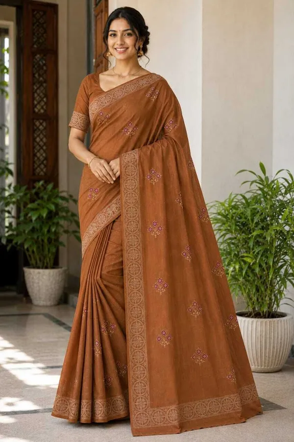 Raamiva_Embroidered,_Woven_Daily_Wear_Pure_Cotton_Saree_(Brown)