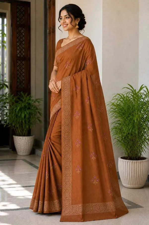 Raamiva_Embroidered,_Woven_Daily_Wear_Pure_Cotton_Saree_(Brown)