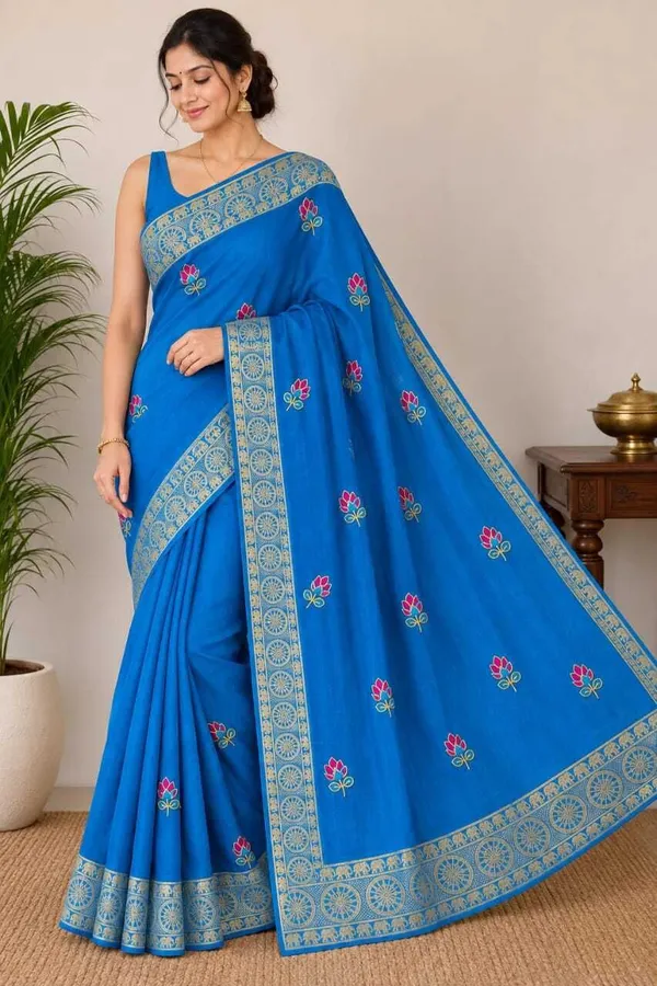 Raamiva_Embroidered,_Woven_Daily_Wear_Pure_Cotton_Saree_(Blue)