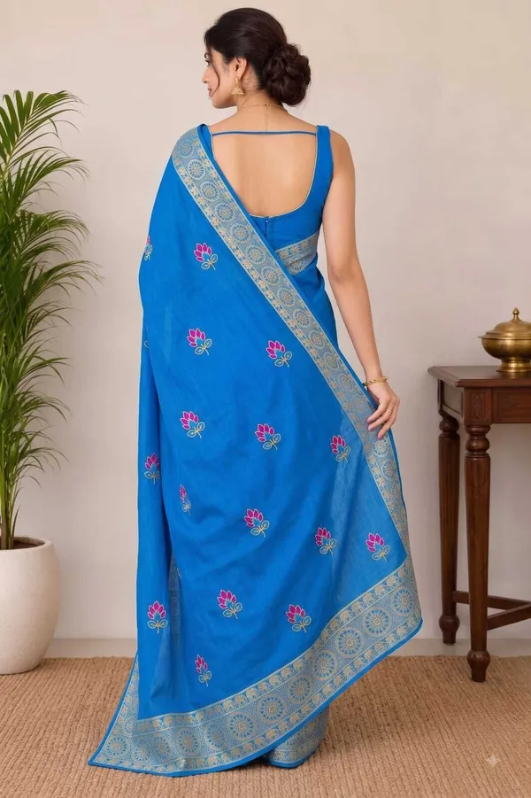 Raamiva_Embroidered,_Woven_Daily_Wear_Pure_Cotton_Saree_(Blue)