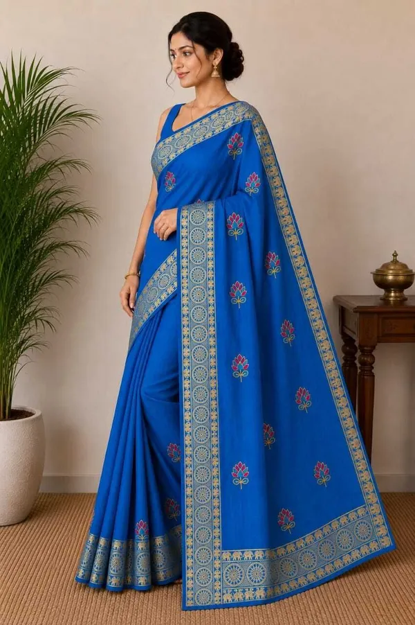 Raamiva_Embroidered,_Woven_Daily_Wear_Pure_Cotton_Saree_(Blue)
