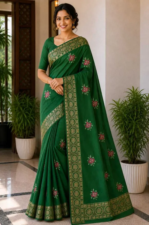 Raamiva_Embroidered,_Woven_Daily_Wear_Pure_Cotton_Saree_(Green)