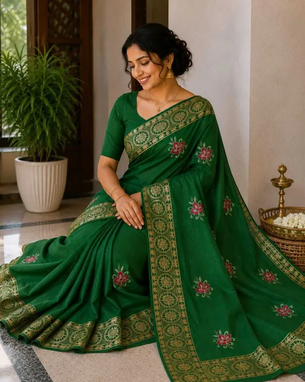 Raamiva_Embroidered,_Woven_Daily_Wear_Pure_Cotton_Saree_(Green)