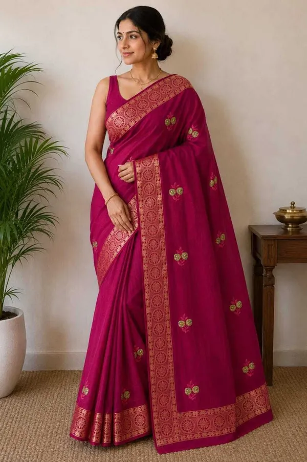 Maroon_Pure_Cotton_Floral_Embroidered_Zari_Border_Saree_For_Women