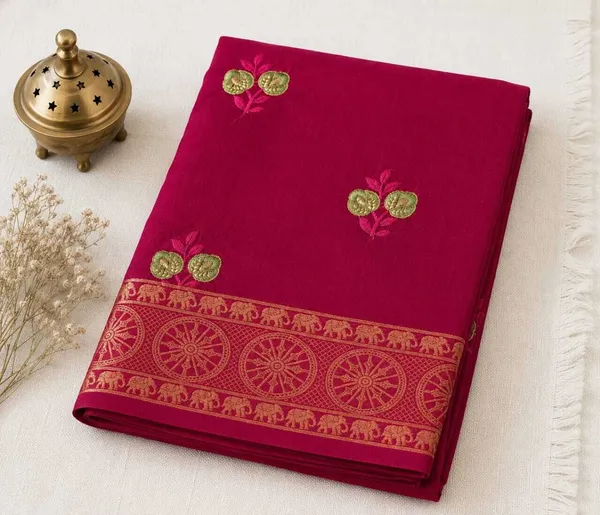Maroon_Pure_Cotton_Floral_Embroidered_Zari_Border_Saree_For_Women