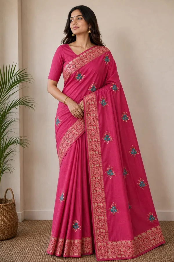 Raamiva_Embroidered,_Woven_Daily_Wear_Pure_Cotton_Saree_(Pink)