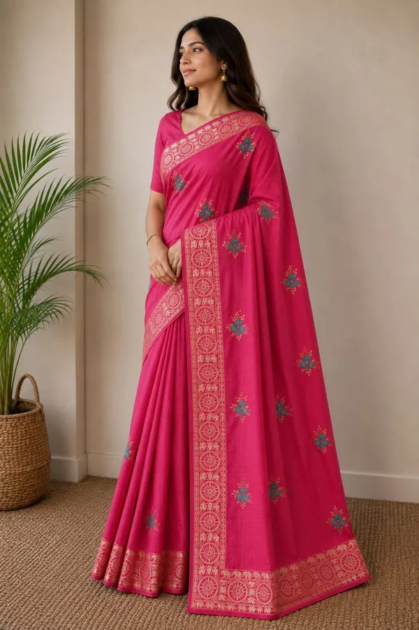 Raamiva_Embroidered,_Woven_Daily_Wear_Pure_Cotton_Saree_(Pink)