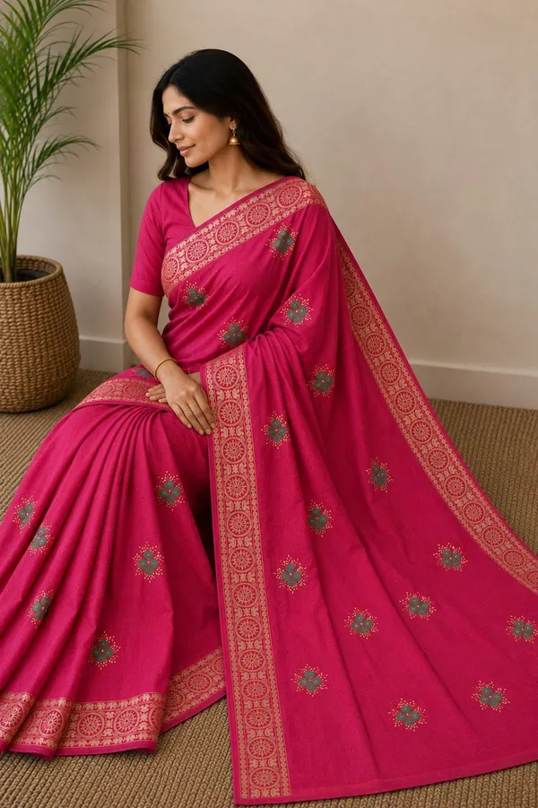 Raamiva_Embroidered,_Woven_Daily_Wear_Pure_Cotton_Saree_(Pink)