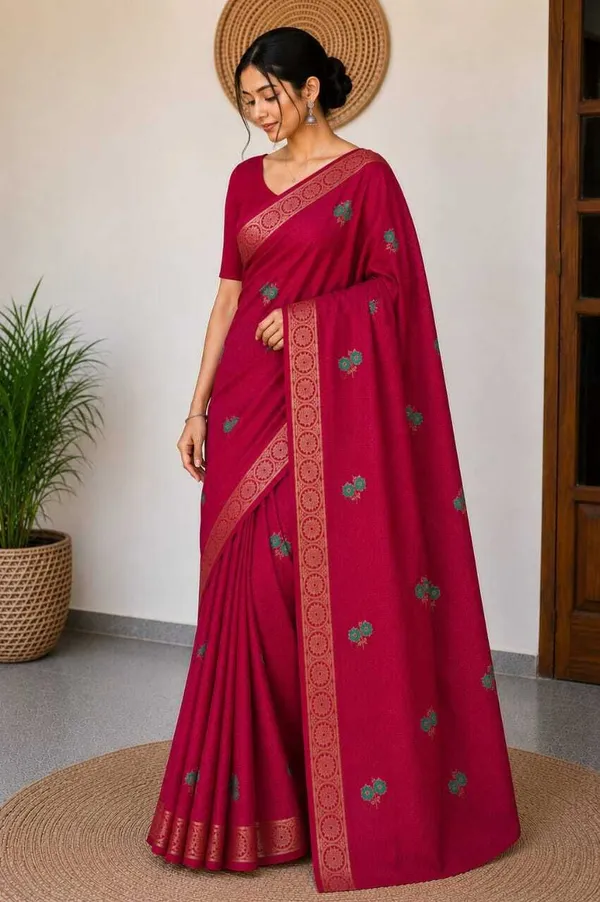 Raamiva_Embroidered,_Woven_Daily_Wear_Pure_Cotton_Saree_(Red)