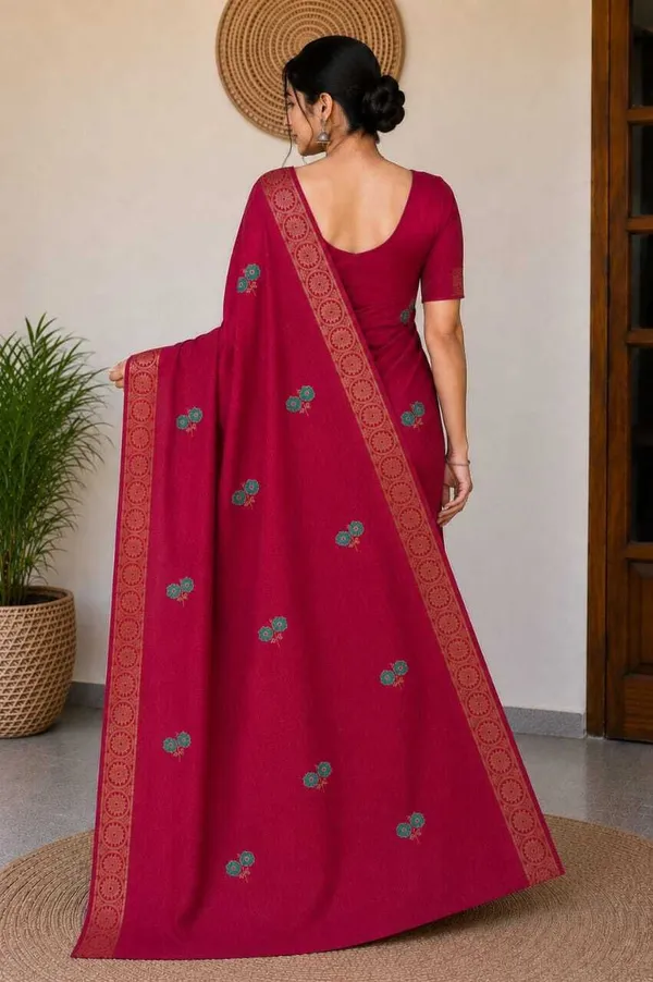 Raamiva_Embroidered,_Woven_Daily_Wear_Pure_Cotton_Saree_(Red)