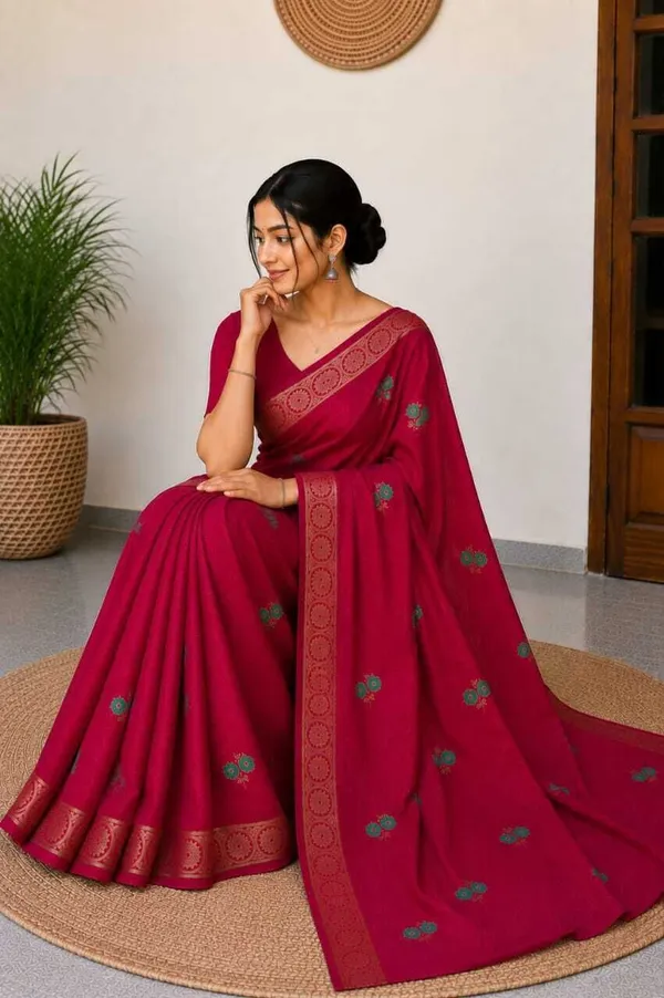 Raamiva_Embroidered,_Woven_Daily_Wear_Pure_Cotton_Saree_(Red)