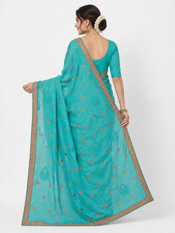 Light_Blue_Pure_Cotton_Thread_Embroidery_Woven_Border_Saree_For_Women
