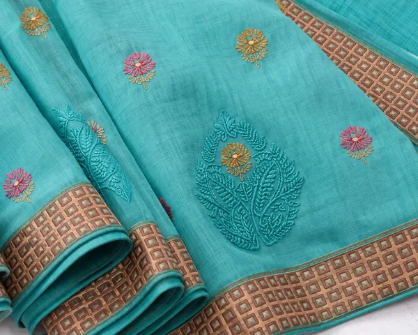Light_Blue_Pure_Cotton_Thread_Embroidery_Woven_Border_Saree_For_Women
