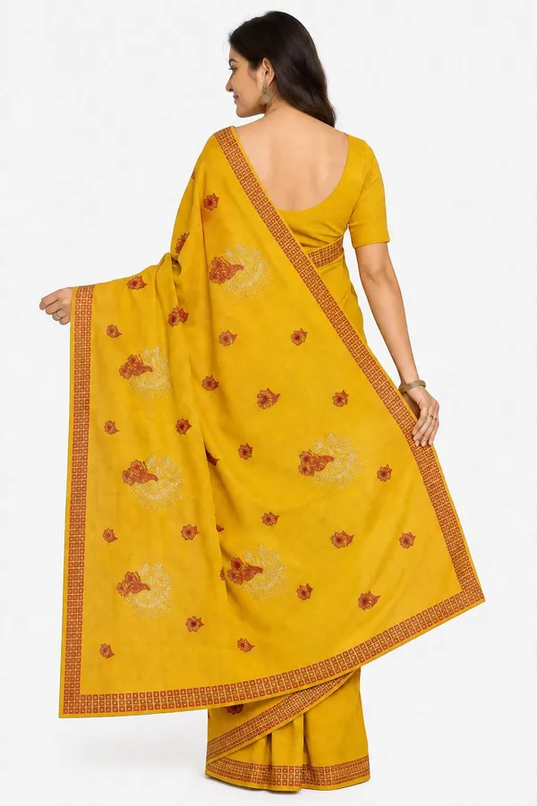 Yellow_Pure_Cotton_Thread_Embroidery_Woven_Border_Saree_For_Women