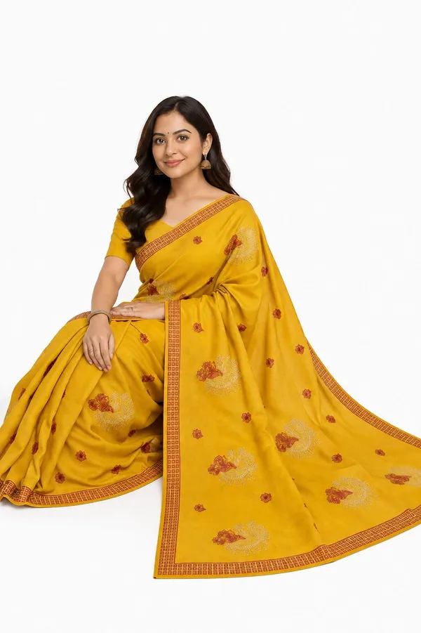 Yellow_Pure_Cotton_Thread_Embroidery_Woven_Border_Saree_For_Women