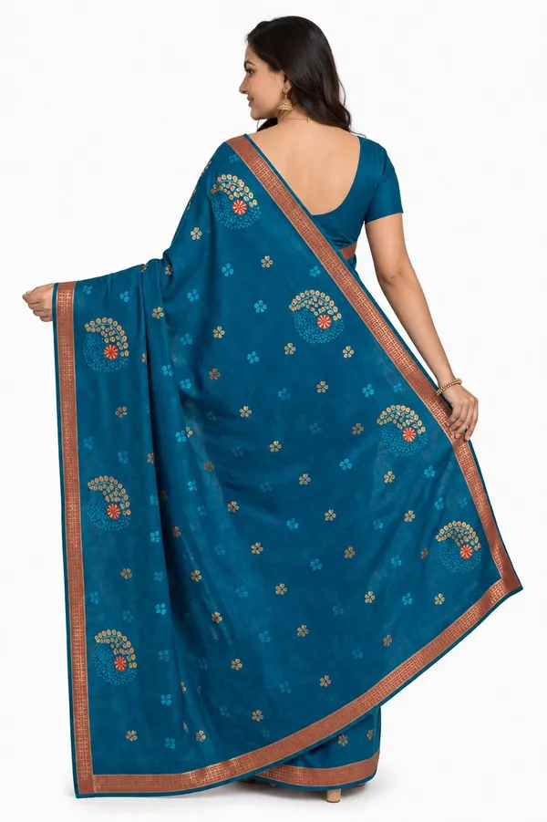 Blue_Pure_Cotton_Thread_Embroidery_Woven_Border_Saree_For_Women