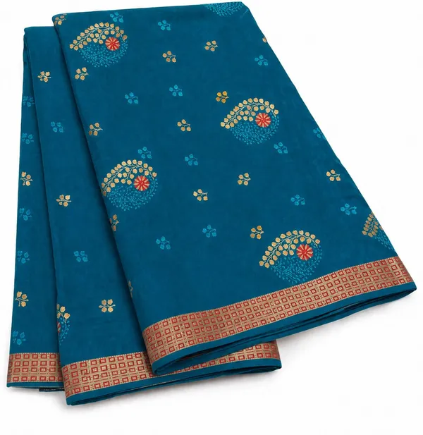 Blue_Pure_Cotton_Thread_Embroidery_Woven_Border_Saree_For_Women