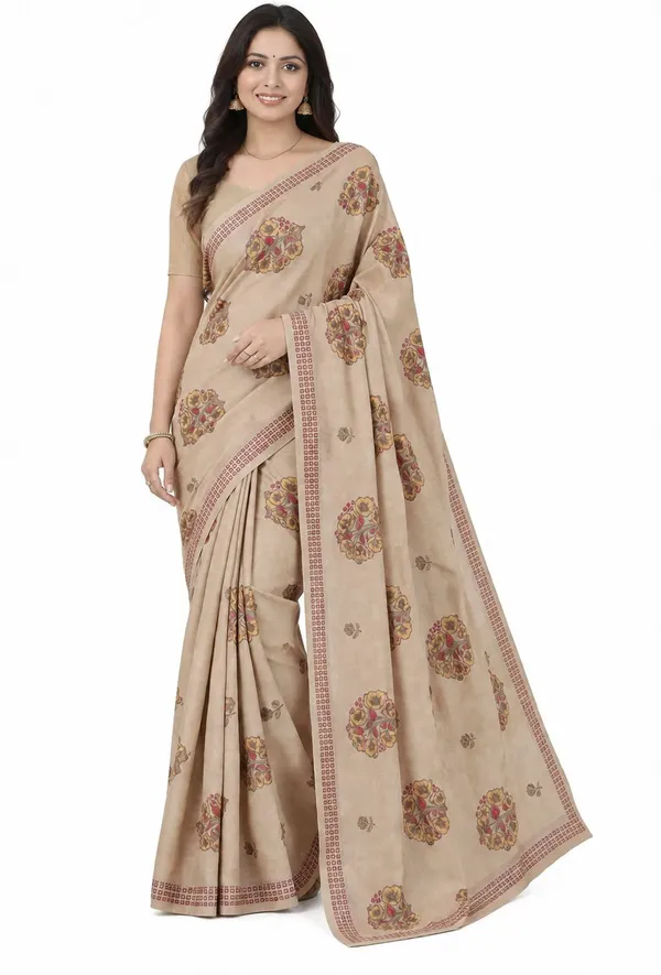 Beige_Pure_Cotton_Printed_Saree_For_Women