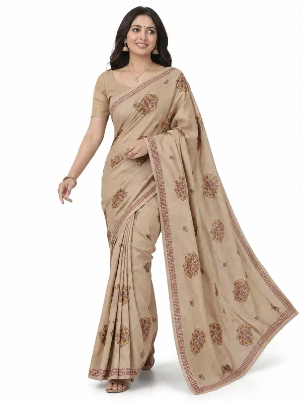 Beige_Pure_Cotton_Printed_Saree_For_Women