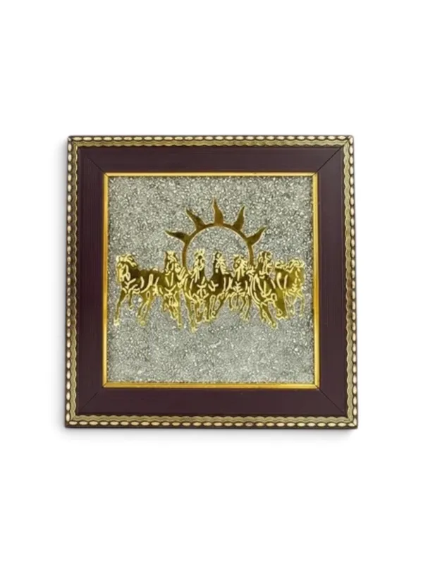 Multicolor_Crystal_And_Acrylic_Gold_Tone_Seven_Horse_Framed_Wall_Art_For_Home_Decor_And_Office_Use