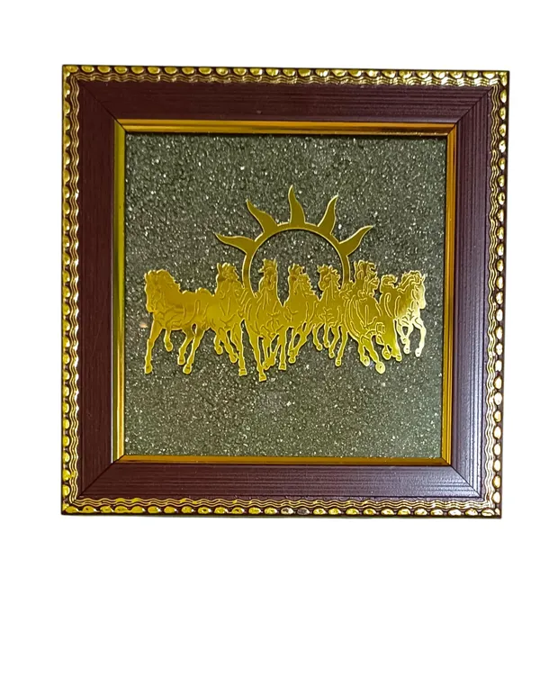Multicolor_Crystal_And_Acrylic_Gold_Tone_Seven_Horse_Framed_Wall_Art_For_Home_Decor_And_Office_Use