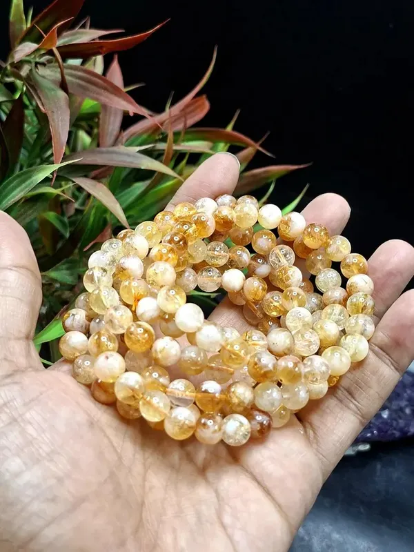 Golden_Gemstone_Citrine_Gemstone_Beaded_Bracelet_For_Unisex