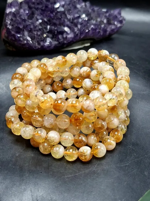 Golden_Gemstone_Citrine_Gemstone_Beaded_Bracelet_For_Unisex