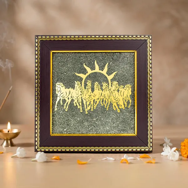 Multicolor_Crystal_And_Acrylic_Gold_Tone_Seven_Horse_Framed_Wall_Art_For_Home_Decor_And_Office_Use