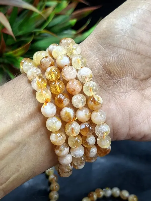 Golden_Gemstone_Citrine_Gemstone_Beaded_Bracelet_For_Unisex