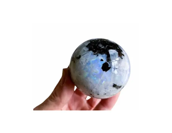 White_Crystal_Sphere_With_Blue_Flash_And_Black_Inclusions