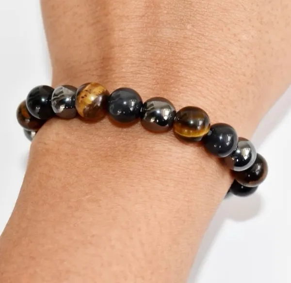 Black_And_Brown_Crystal_Triple_Protection_Beaded_Bracelet_For_Unisex