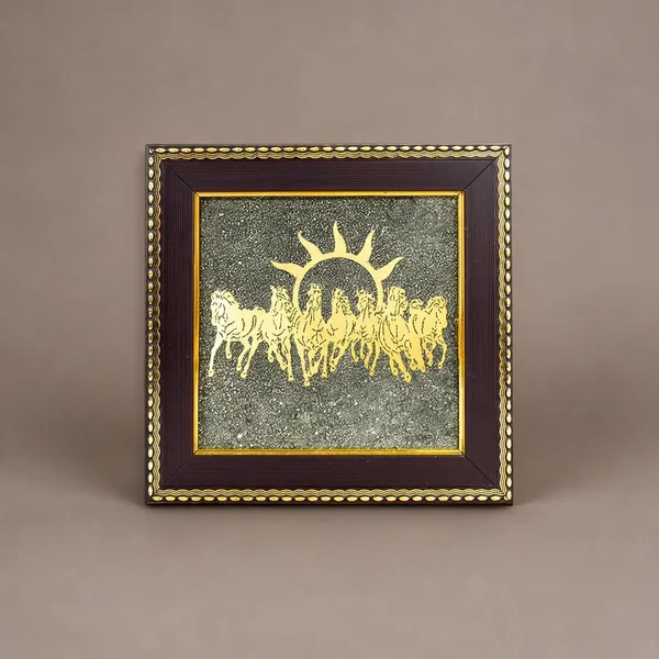 Multicolor_Crystal_And_Acrylic_Gold_Tone_Seven_Horse_Framed_Wall_Art_For_Home_Decor_And_Office_Use