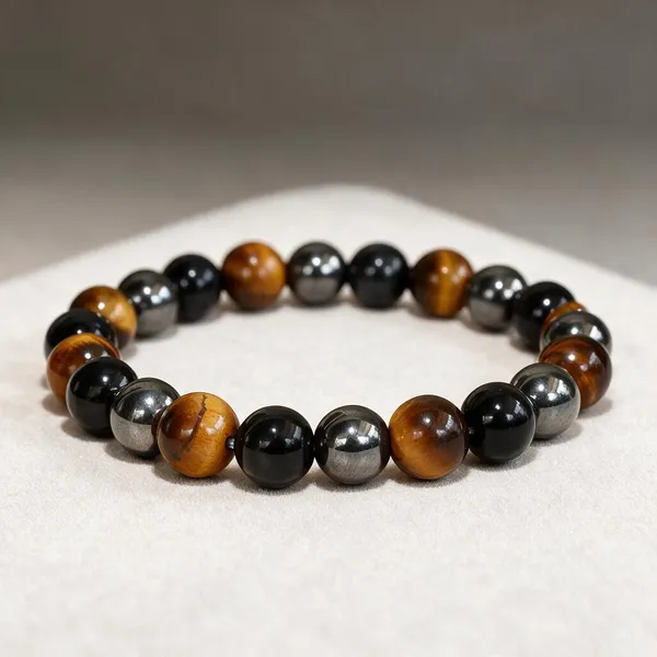 Black_And_Brown_Crystal_Triple_Protection_Beaded_Bracelet_For_Unisex