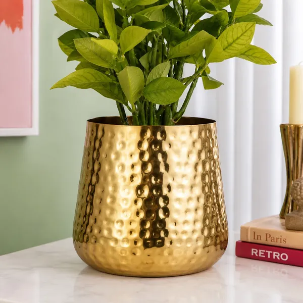 Metal_Contemporary_Hammered_Gold_Decorative_Plant_Pot