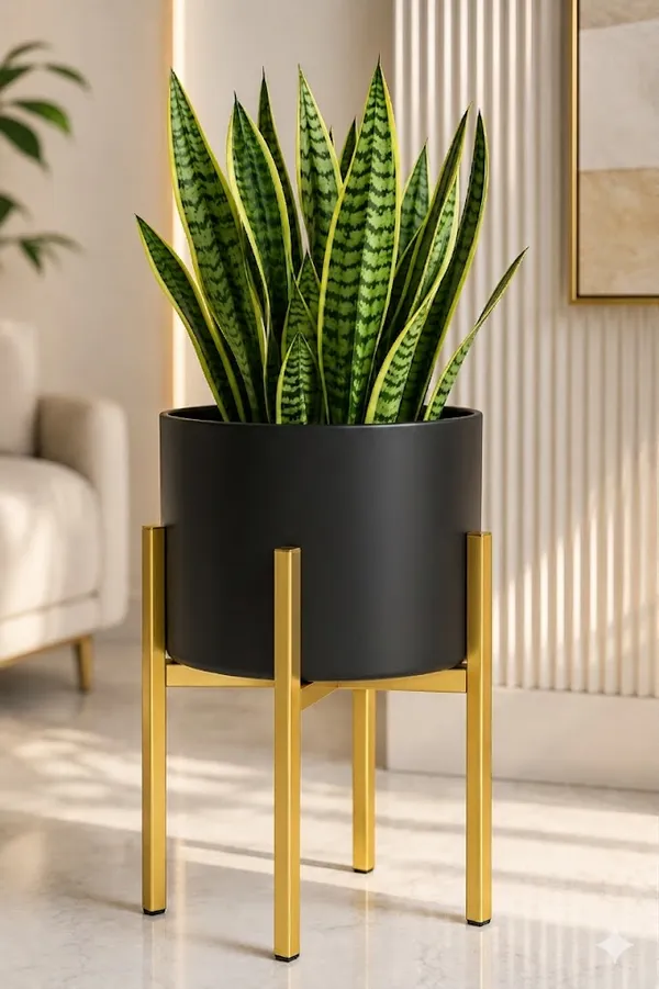 Metal_Modern_Planter_Stand_With_Black_Pot