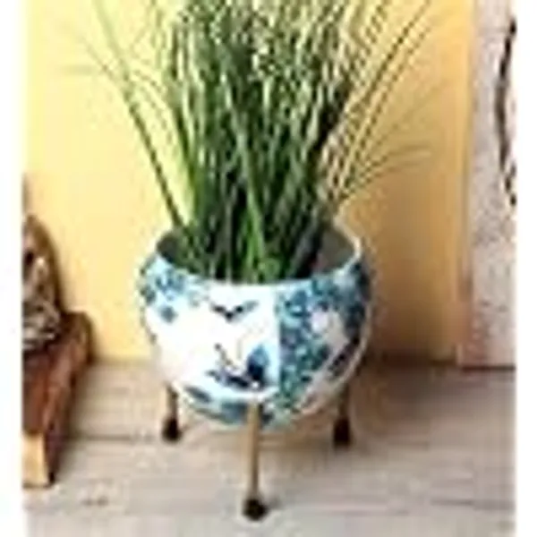 Decorative_Ceramic_Flower_Pot_With_Metal_Stand_6_Inch_Printed_Indoor_Planter_For_Home_Office_Modern_Tabletop_Plant_Holder_Succulent_Bonsai_Pot_White