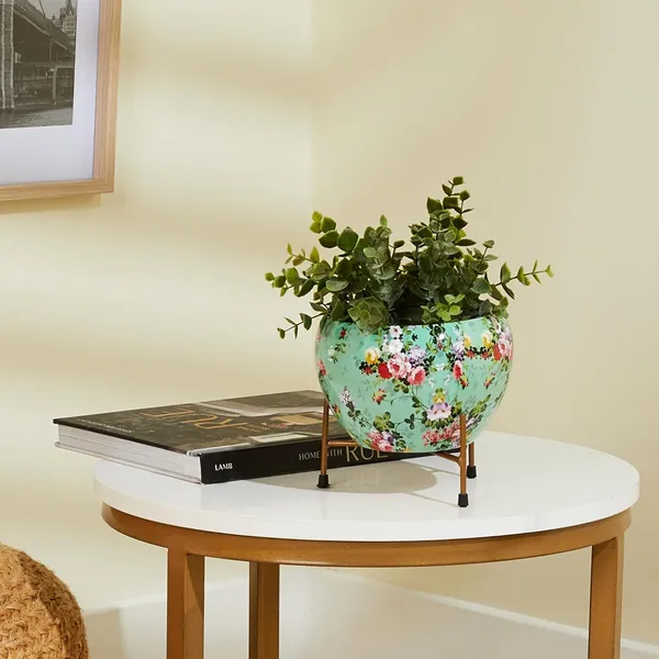 Decorative_Ceramic_Flower_Pot_With_Metal_Stand_6_Inch_Printed_Indoor_Planter_For_Home_Office_Modern_Tabletop_Plant_Holder_Succulent_Bonsai_Pot_Green