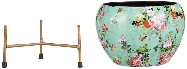 Decorative_Ceramic_Flower_Pot_With_Metal_Stand_6_Inch_Printed_Indoor_Planter_For_Home_Office_Modern_Tabletop_Plant_Holder_Succulent_Bonsai_Pot_Green