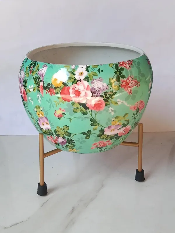 Decorative_Ceramic_Flower_Pot_With_Metal_Stand_6_Inch_Printed_Indoor_Planter_For_Home_Office_Modern_Tabletop_Plant_Holder_Succulent_Bonsai_Pot_Green
