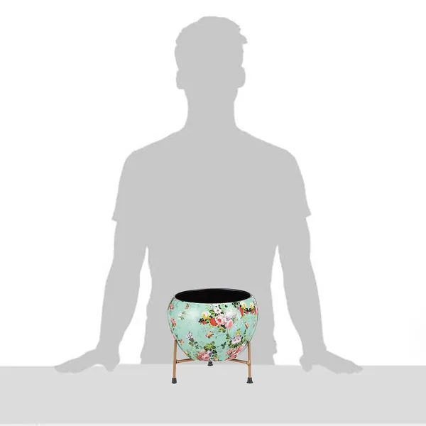 Decorative_Ceramic_Flower_Pot_With_Metal_Stand_6_Inch_Printed_Indoor_Planter_For_Home_Office_Modern_Tabletop_Plant_Holder_Succulent_Bonsai_Pot_Green