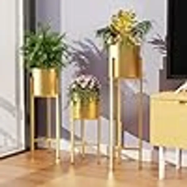 Alfhome_Set_Of_3_Metal_Plant_Stands_With_Pots_Gold_Finish_Indoor_Planter_Stand_Modern_Decorative_Flower_Pot_Holder_25_20_15_Height_Living_Room_Balcony_Office_Decor_Gold