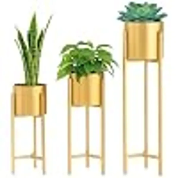 Alfhome_Set_Of_3_Metal_Plant_Stands_With_Pots_Gold_Finish_Indoor_Planter_Stand_Modern_Decorative_Flower_Pot_Holder_25_20_15_Height_Living_Room_Balcony_Office_Decor_Gold