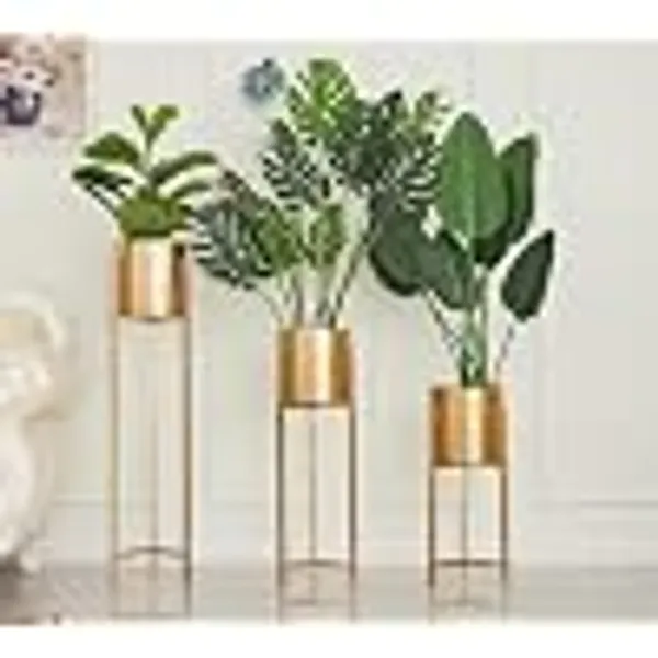 Alfhome_Set_Of_3_Metal_Plant_Stands_With_Pots_Gold_Finish_Indoor_Planter_Stand_Modern_Decorative_Flower_Pot_Holder_25_20_15_Height_Living_Room_Balcony_Office_Decor_Gold