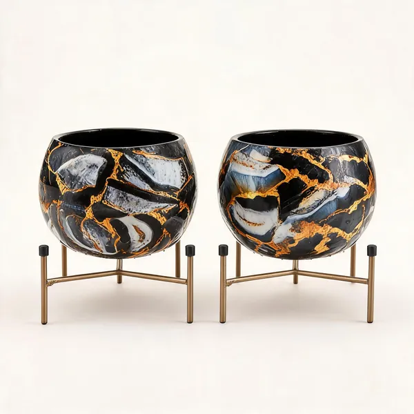 Iron_Modern_Marble_Pattern_Planter_Pot_With_Stand_-_Pack_of_2
