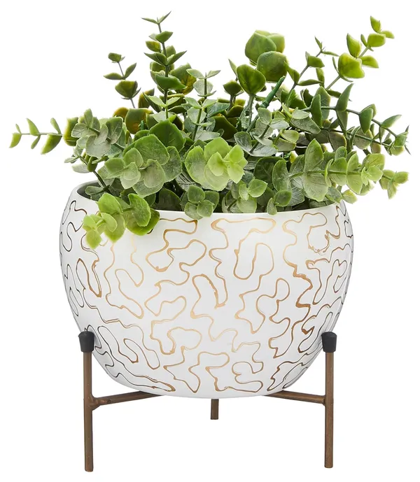 White_Abstract_Pattern_Plant_Pot_With_Stand