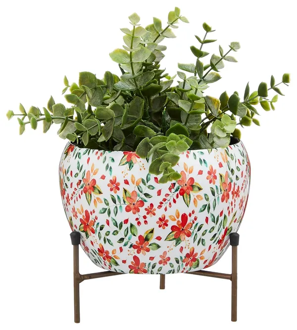 Metal_Floral_Print_Planter_Pot_With_Stand