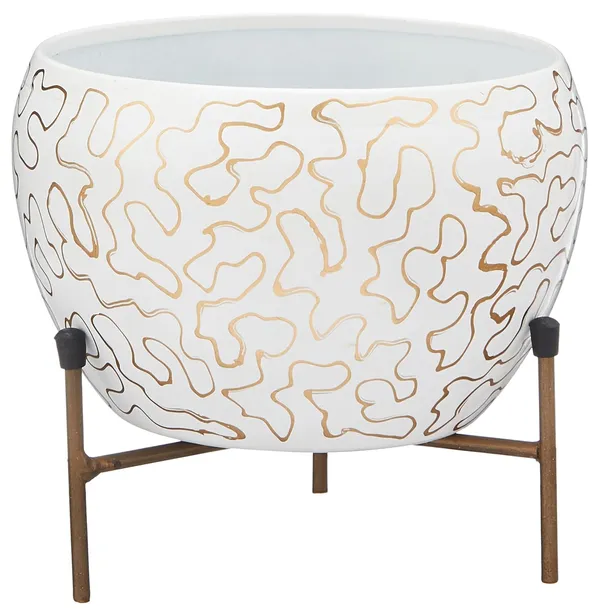 White_Abstract_Pattern_Plant_Pot_With_Stand