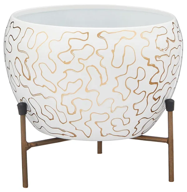 White_Abstract_Pattern_Plant_Pot_With_Stand